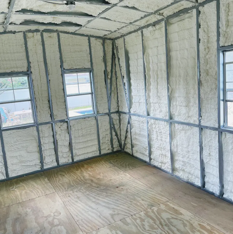 Closed-cell spray foam insulation applied to wall cavities in a residential project in Mead